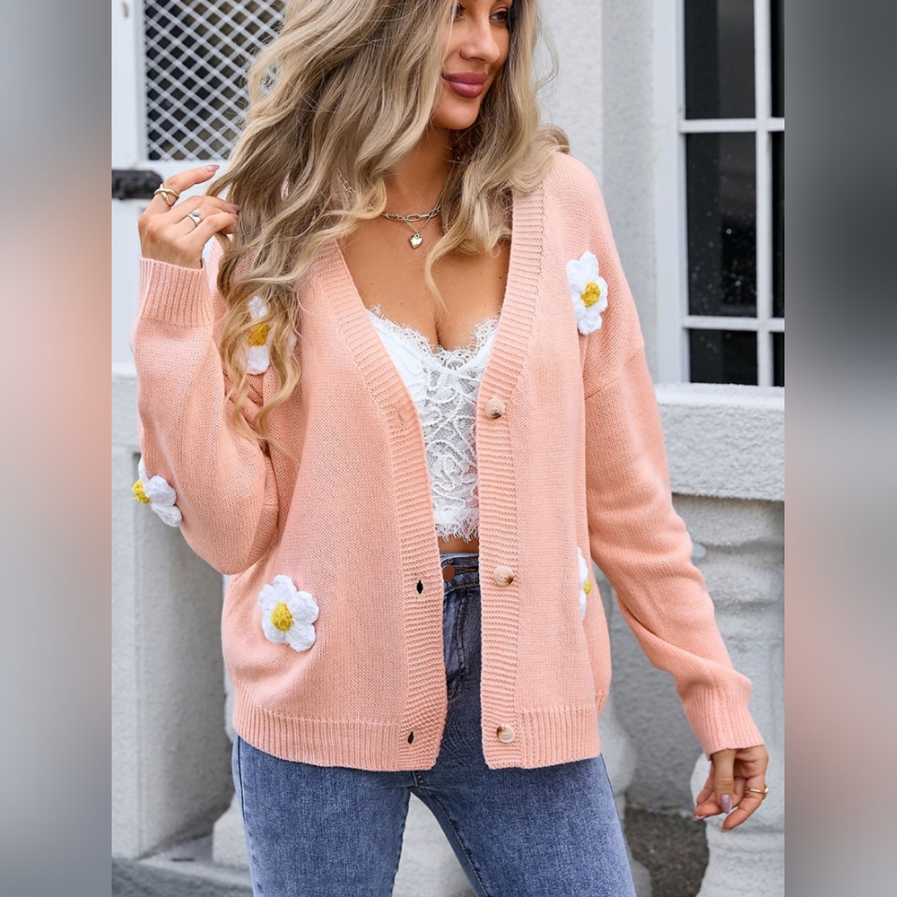 Angel Wings Crochet Flower Button Up Cardigan